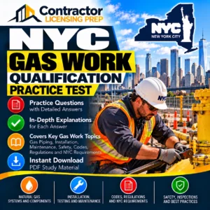 NYC Gas Work Qualification Practice Test featuring gas piping, installation, maintenance, safety, and New York City code requirement