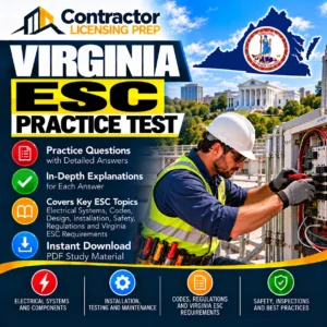 Virginia ESC Practice Test featuring electrical systems, installation, testing, maintenance, safety, and Virginia electrical code requirements.